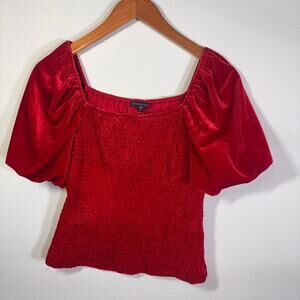 Skies Are Blue Red Velvet Smocked Puff Sleeve Top Size S Cottagecore Party